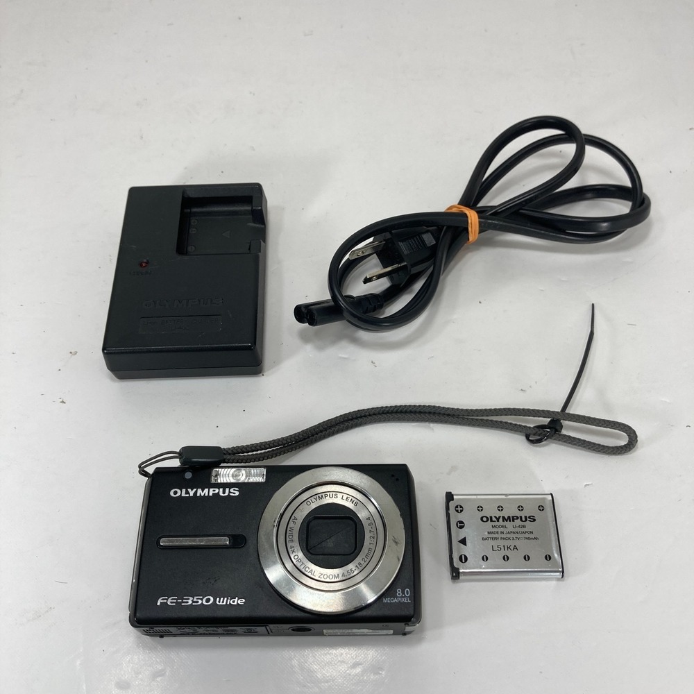 Olympus FE-350 Wide 8MP Digital Camera 4x Optical Zoom Tested w/ Battery Charger